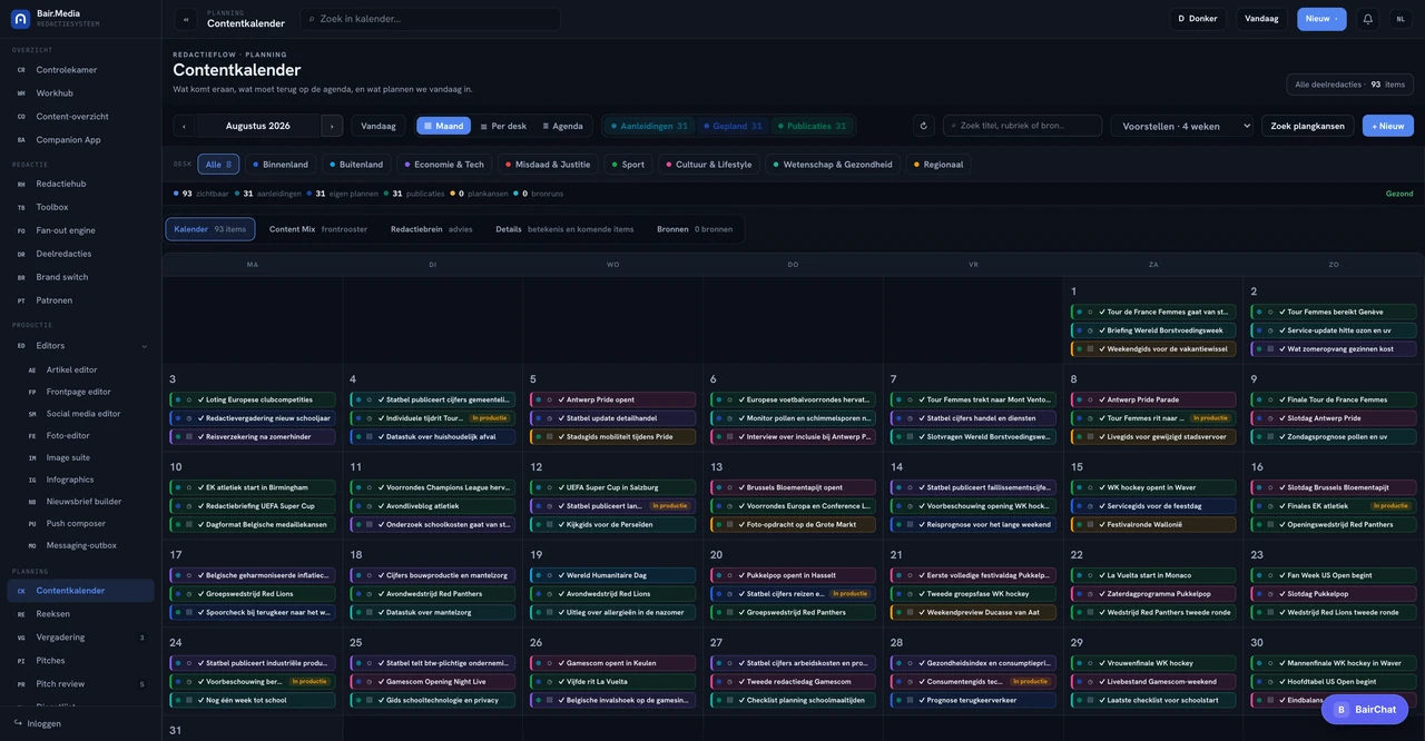 Content Calendar Bair Media product interface