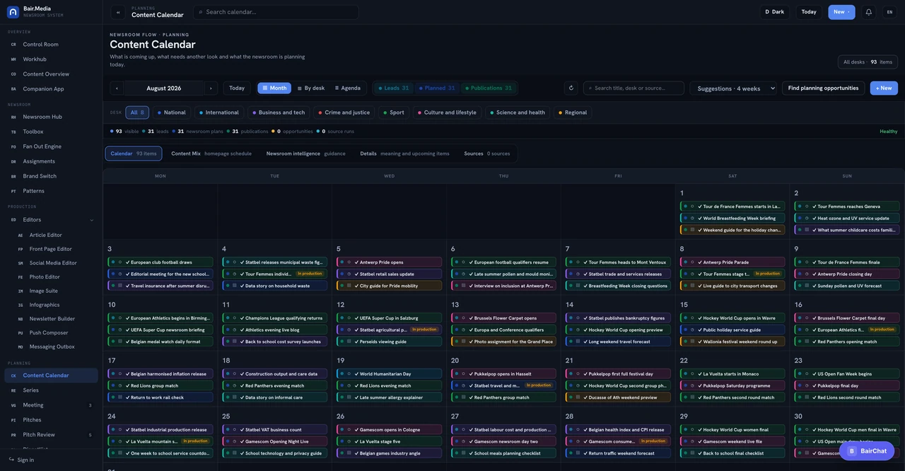 Content Calendar Bair Media product interface