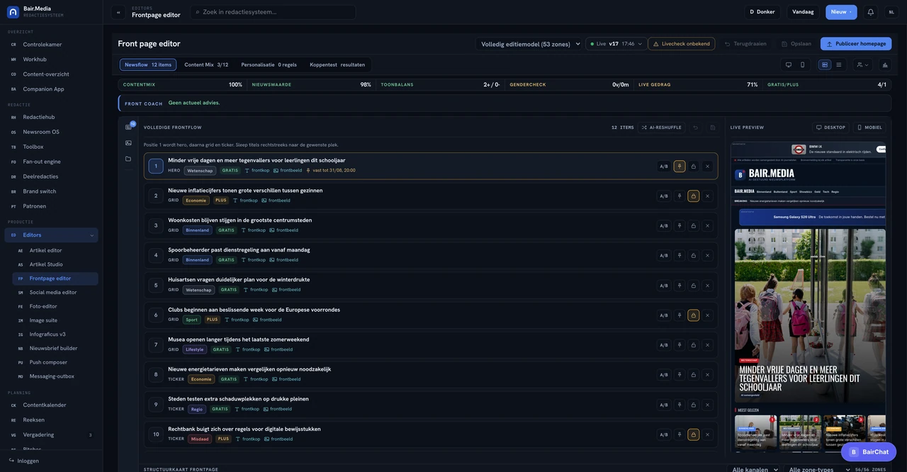 Front Page Editor Bair Media product interface