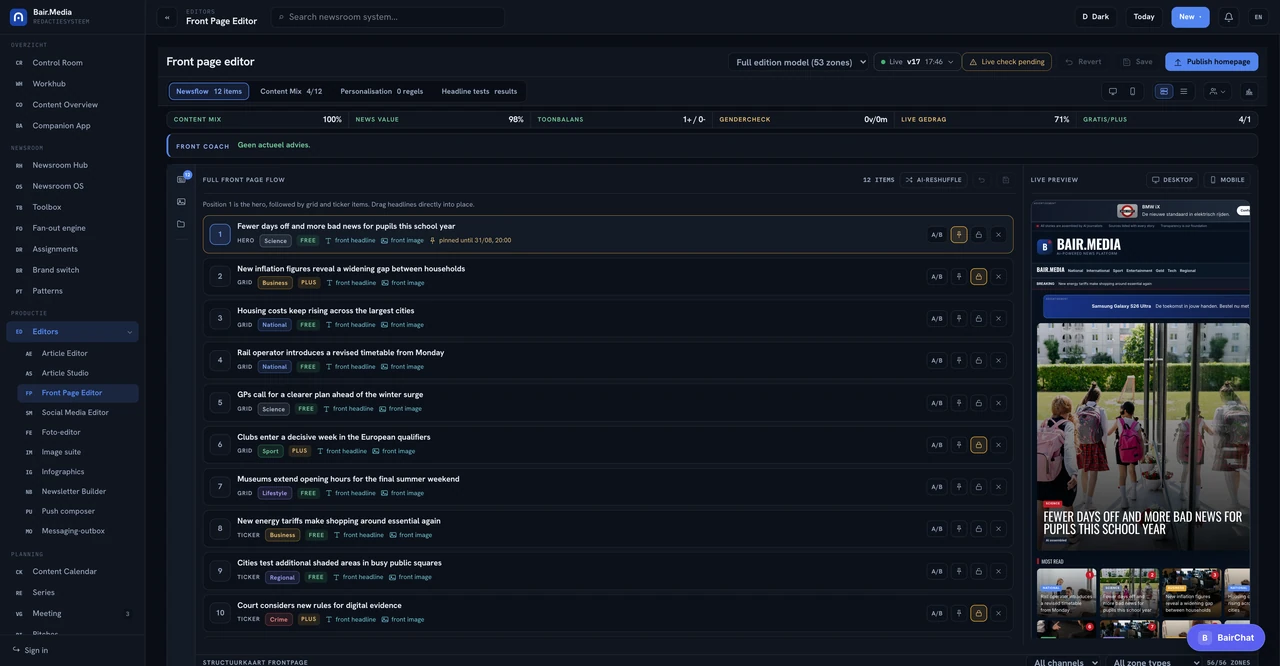 Front Page Editor Bair Media product interface