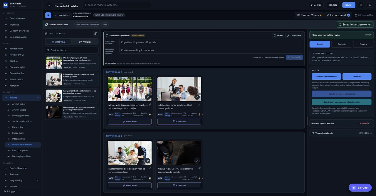 Newsletter Builder Bair Media product interface