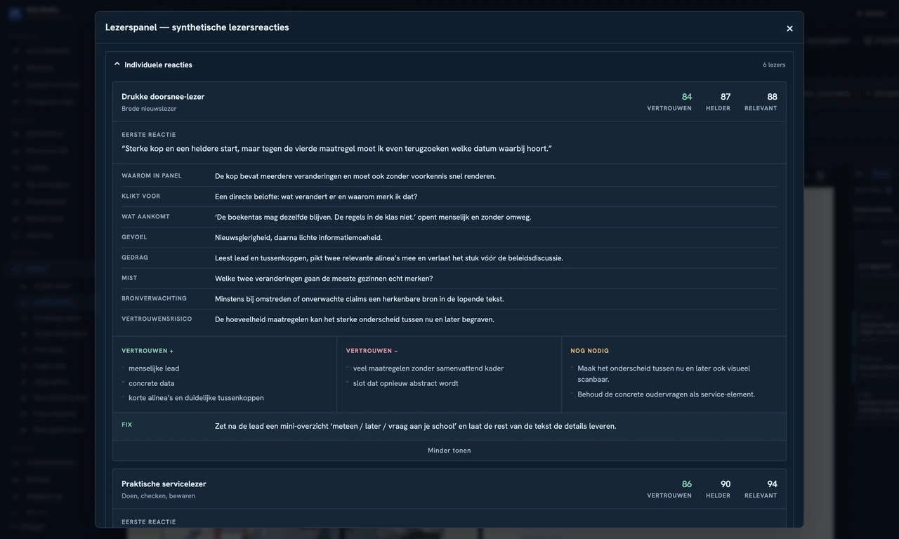 Lezerspanel Bair Media product interface