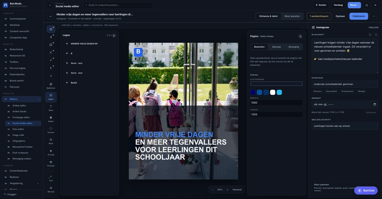 Social Media Editor Bair Media product interface